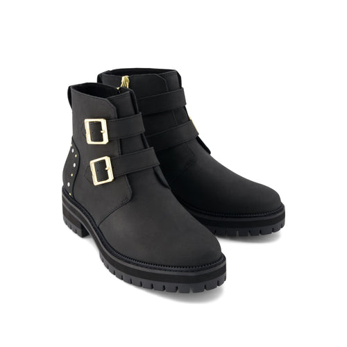 Simone Ankle Boot - Water Resistant Black Nubuck Leather w/ Studs Front View
