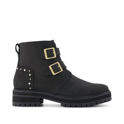 Simone Ankle Boot - Water Resistant Black Nubuck Leather w/ Studs Side View