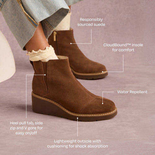 Mina Wedge Boot - Water Repellent Hot Cocoa Brown Suede