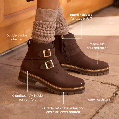 Simone Lug Boot - Water Resistant Chocolate Brown Nubuck Leather
