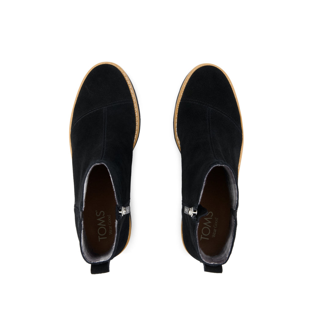 Mina Wedge Boot - Water Repellent Black Suede Top View