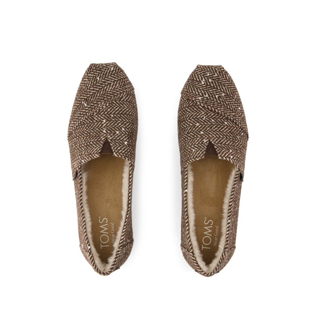 Alpargata Classic - Hot Cocoa Sequin Herringbone w/ Faux Fur Top View