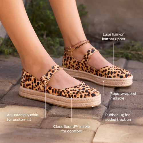 Carolina Mary Jane Espadrille - Brown Sugar Leopard Print Hair Leather