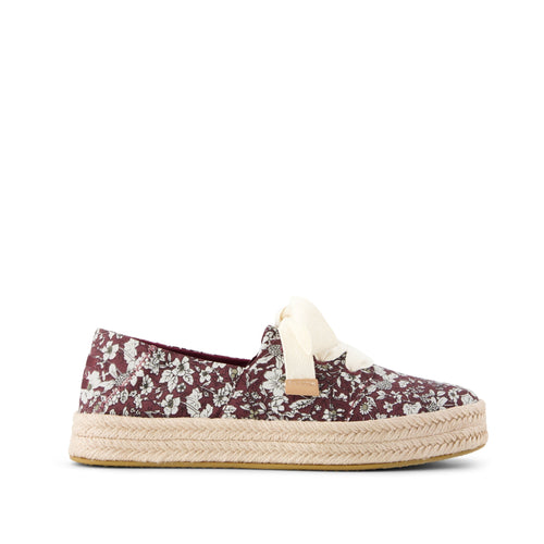 Carolina Lace-Up Espadrille - Burgundy Floral Print Side View