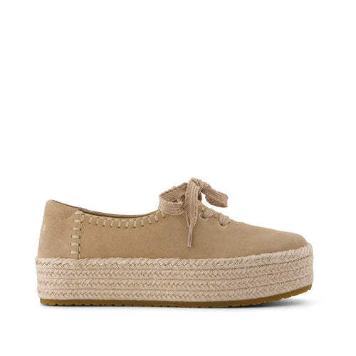 Valencia Lace-Up Platform Espadrille - Taupe Deco Stitch Suede Side View