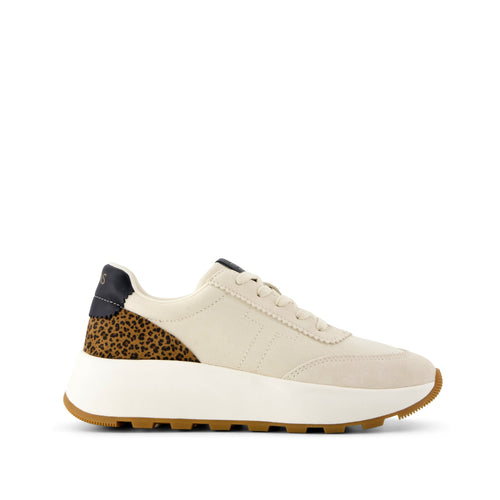 TRVL Lite Wedge Sneaker - Water Repellent Cream Cheetah Print Vintage Twill Side View