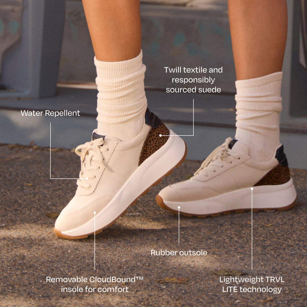 TRVL LITE Wedge Trainer - Water Repellent Cream Vintage Twill and Micro Cheetah Print