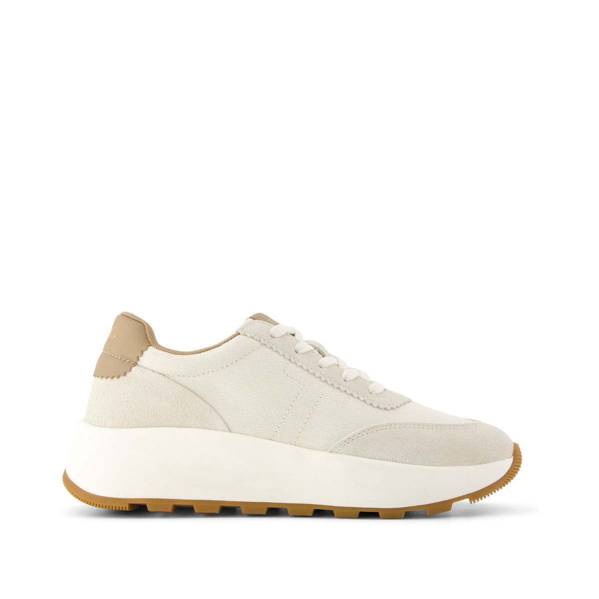 TRVL Lite Wedge Sneaker - Water Repellent Light Sand Vintage Twill Side View
