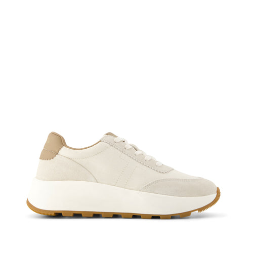 TRVL Lite Wedge Sneaker - Water Repellent Light Sand Vintage Twill Side View
