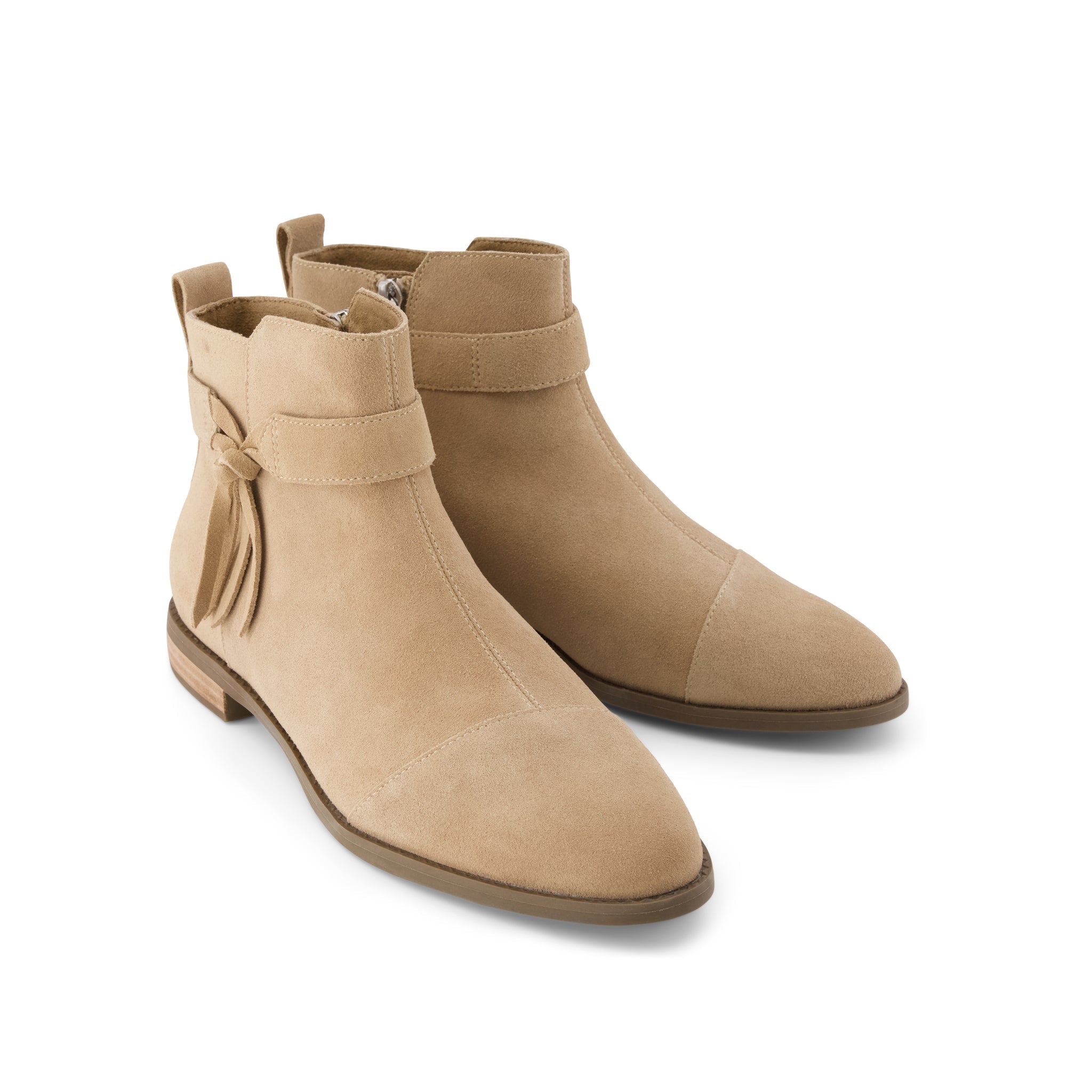 Stacey Ankle Bootie - Taupe Suede Front View