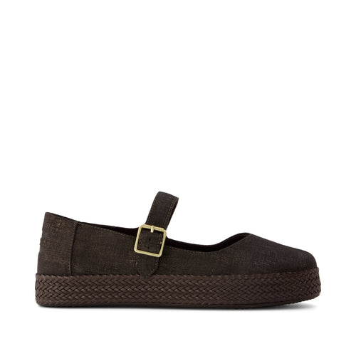 Carolina Mary Jane Espadrille - Metallic Chocolate Brown Crosshatch Suede Side View