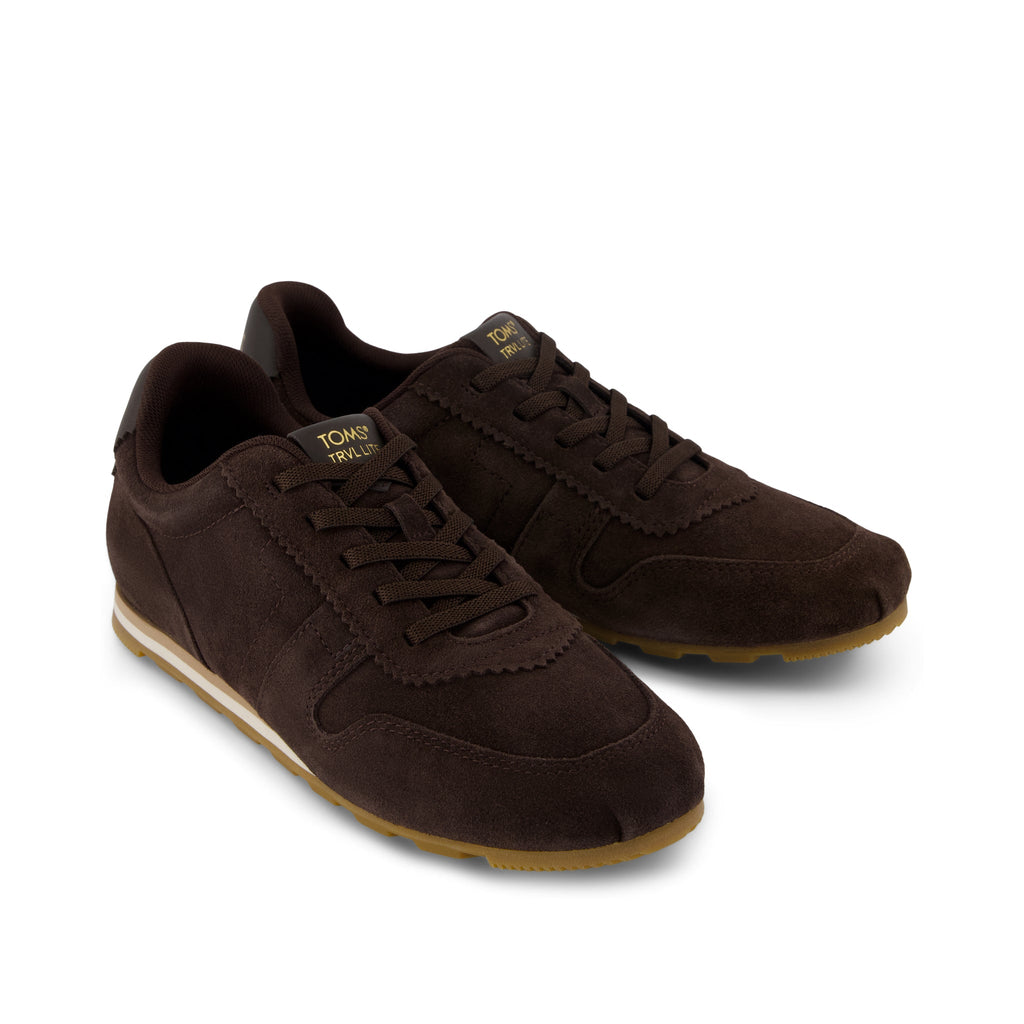 TRVL LITE Palisade Sneaker - Water Repellent Chocolate Brown Suede Front View