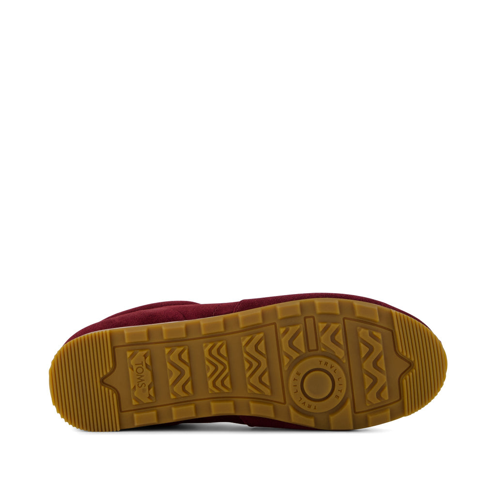 TRVL LITE Palisade Sneaker - Water Repellent Dark Burgundy Red Suede Bottom Sole View