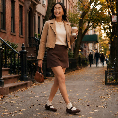 On model image of the Womens Alpargata Mary Jane Chocolate Brown Premium Velvet