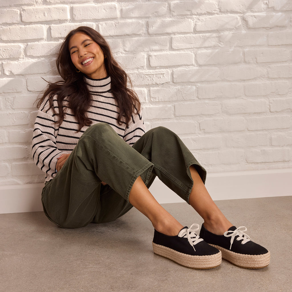Valencia Lace-Up Espadrille - Black Canvas