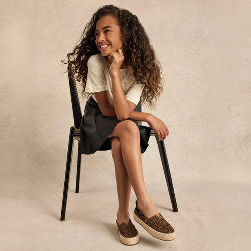 Valencia Platform Espadrille - Toffee Brown Micro Leopard for Youth