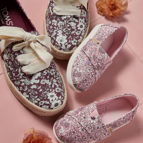 Carolina Lace-Up Espadrille - Dark Burgundy Red Floral Print