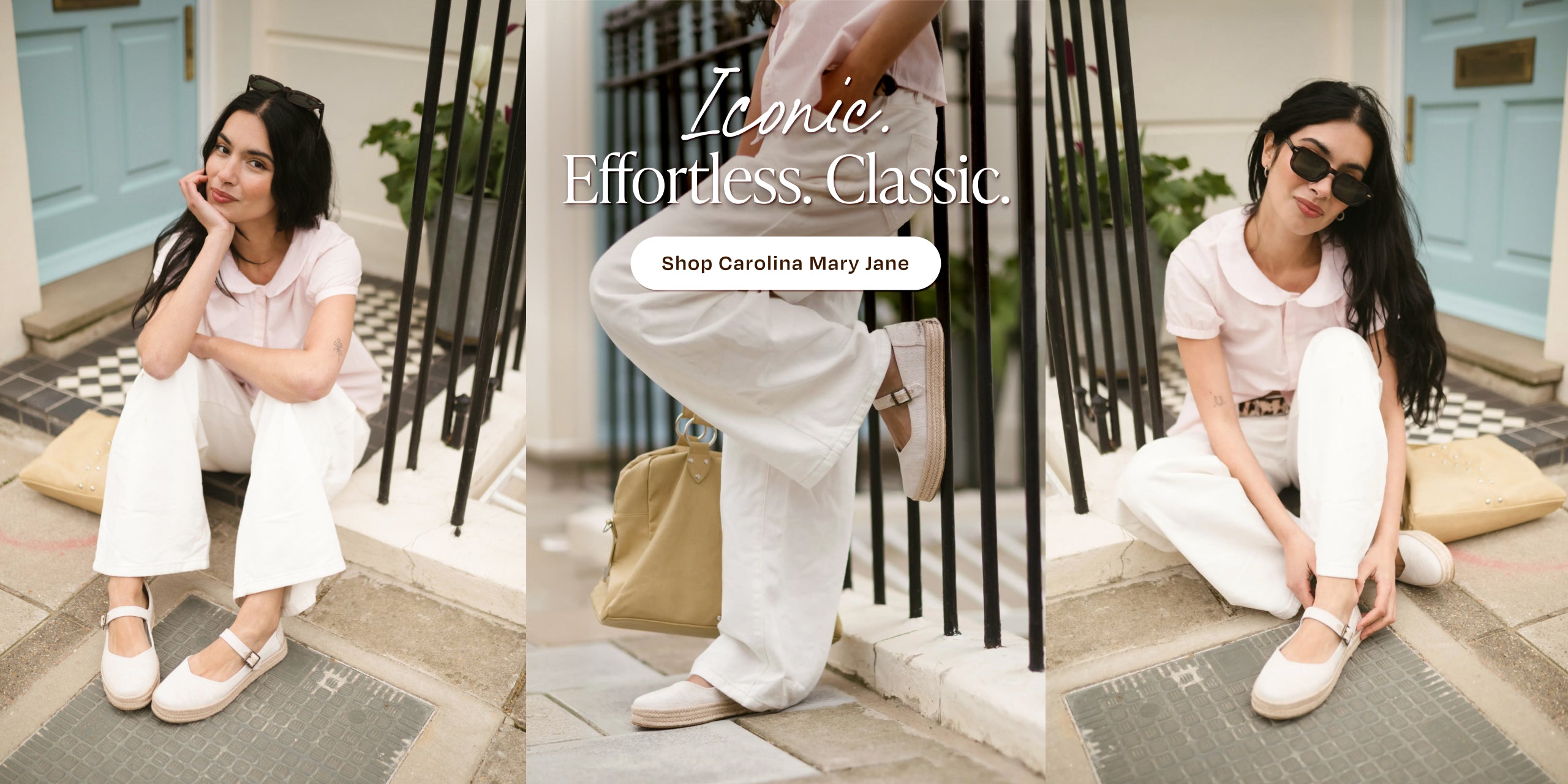 Carolina Mary Jane espadrille in natural on model, London fashion