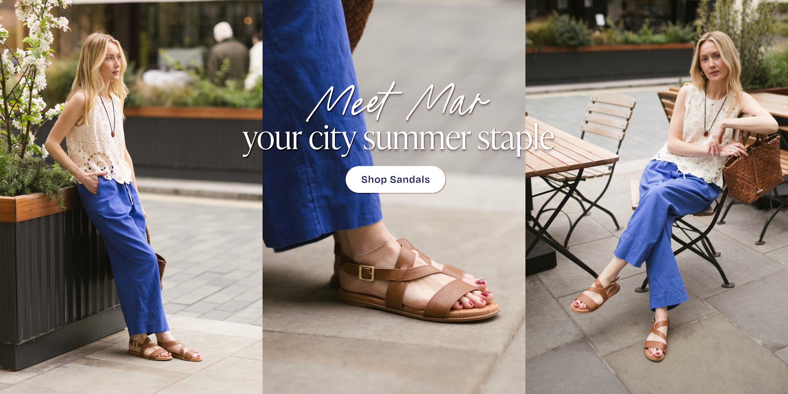 Mar Sandal in Brown Sugar Leather on model