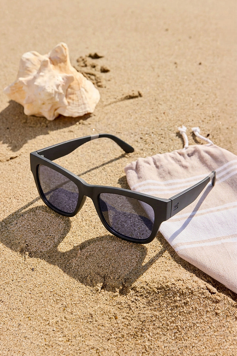 TOMS Devon Traveler Sunglasses in Matte Black with Dark Grey Polarized Lenses