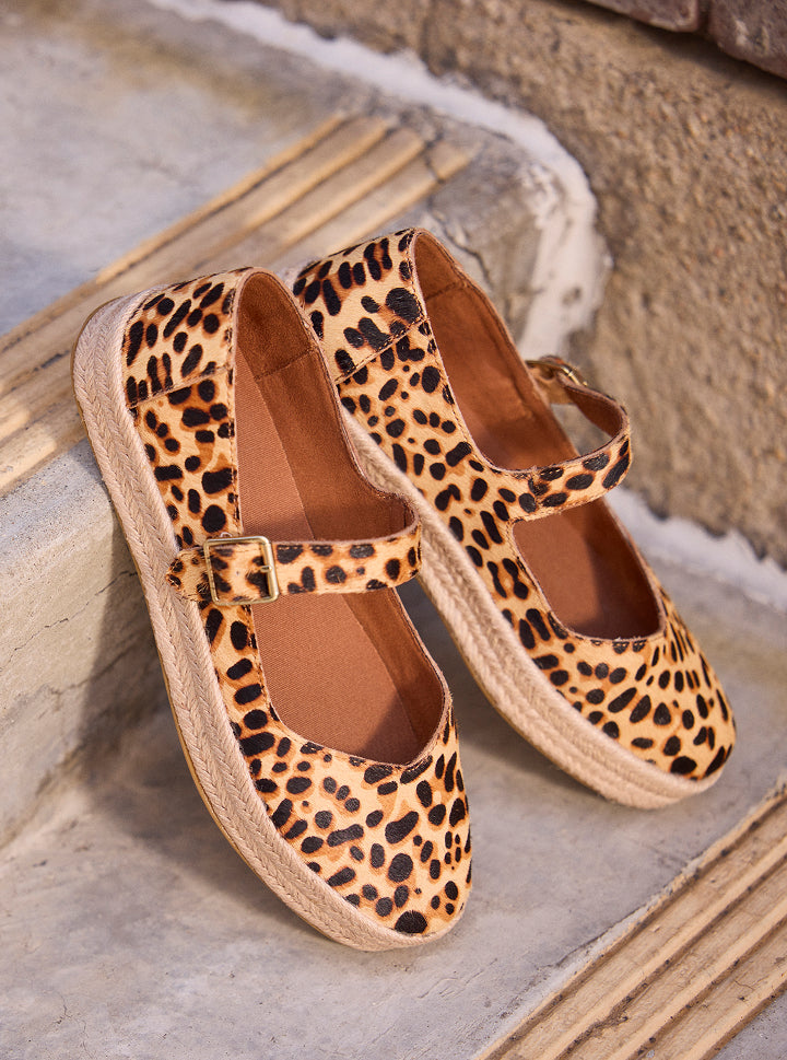 Carolina Mary Jane in Brown Sugar Leopard Print Hair Leather ​laydown
