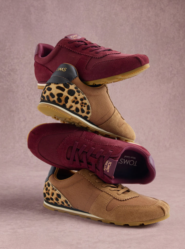 TRVL LITE Palisade Trainer - Water Repellent Dark Burgundy Red Suede and Leopard