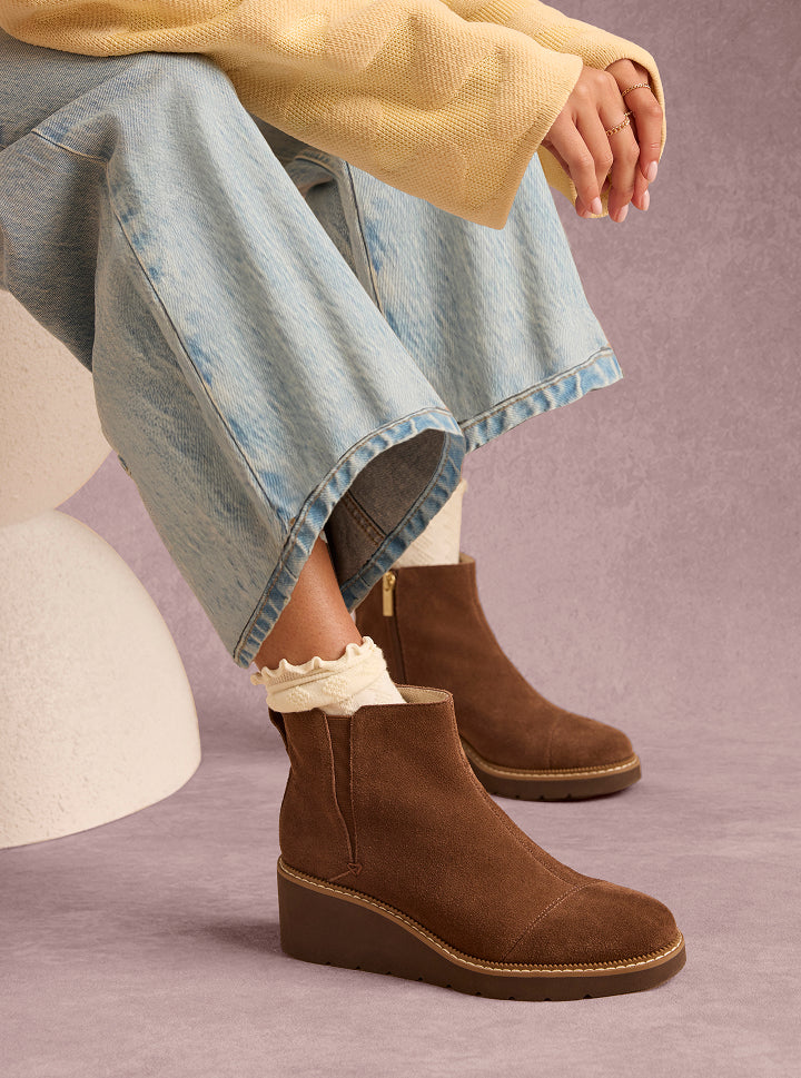 Mina Wedge Boot - Water Repellent Hot Cocoa Brown Suede