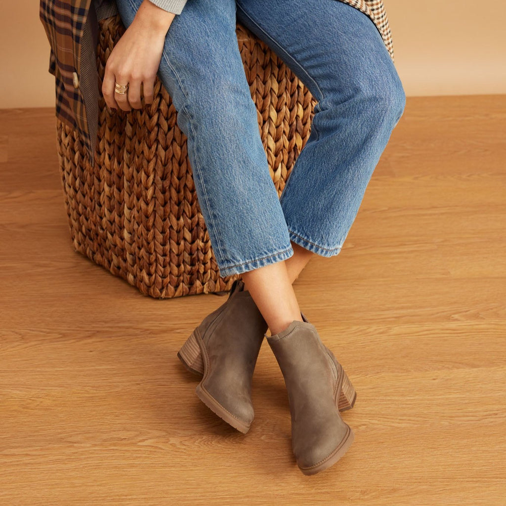 hailey water resistant boot in canteen nubuck on model detail shot