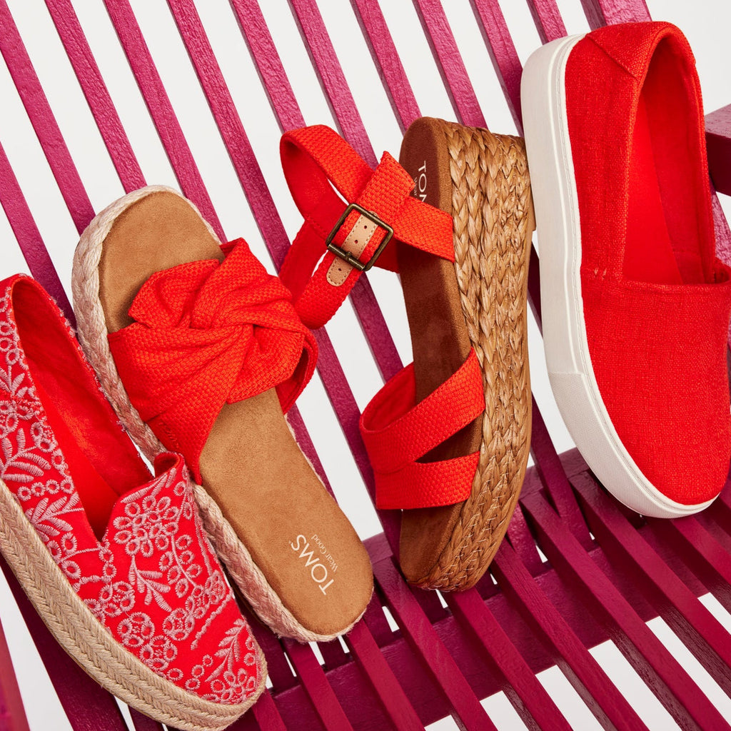 Laydown image of the Flame Botanical Eyelet Carolina Espadrille