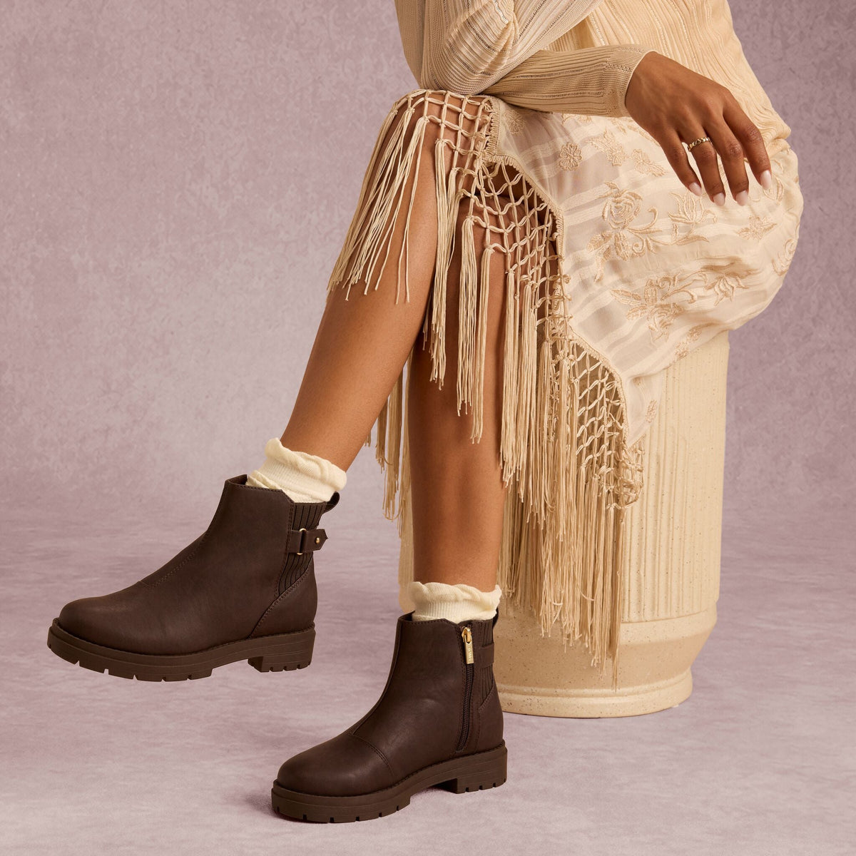 On model image of the Astrid brown boot