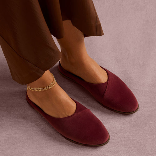 Amelia Mule - Dark Burgundy Red Premium Velvet